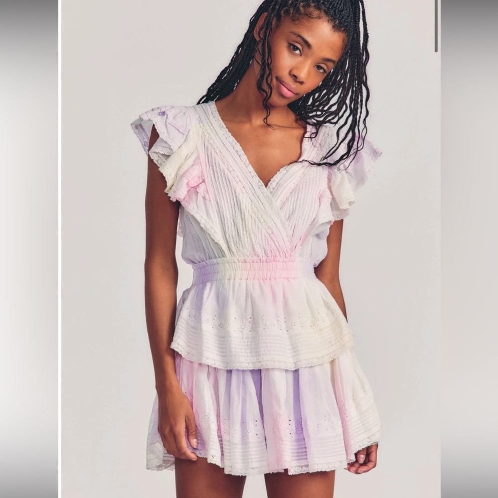 LoveShackFancy Gwen Mini Dress in Tie Dye Pastel